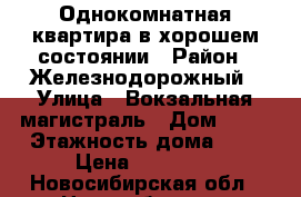 Однокомнатная квартира в хорошем состоянии › Район ­ Железнодорожный › Улица ­ Вокзальная магистраль › Дом ­ 11 › Этажность дома ­ 9 › Цена ­ 11 000 - Новосибирская обл., Новосибирск г. Недвижимость » Квартиры аренда   . Новосибирская обл.,Новосибирск г.